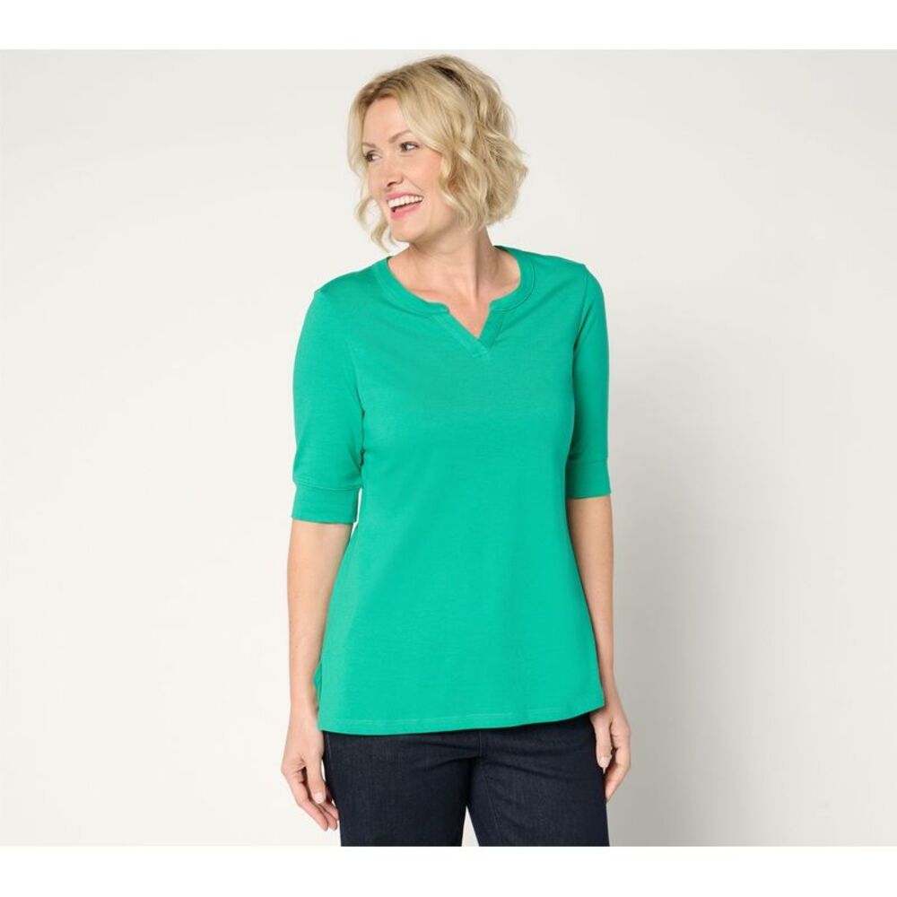 SUNNYLiFE Women's Top Petite PXS Denim & Co. Essentials Perfect Green A678860